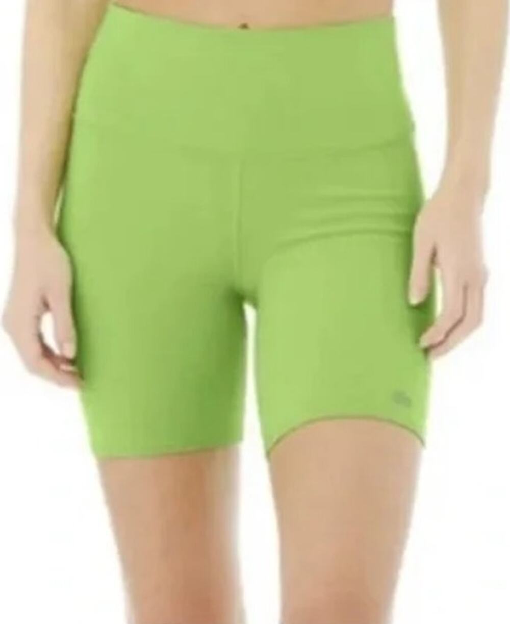 Alo Yoga High-Waist Biker Shorts Airbrush Wicking Stretch Green Apple Small